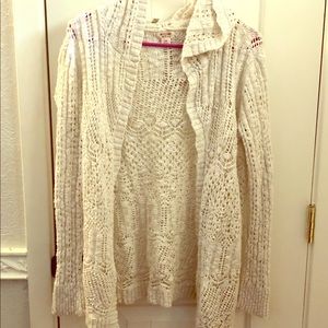 Cream Crocheted Hooded Cardigan